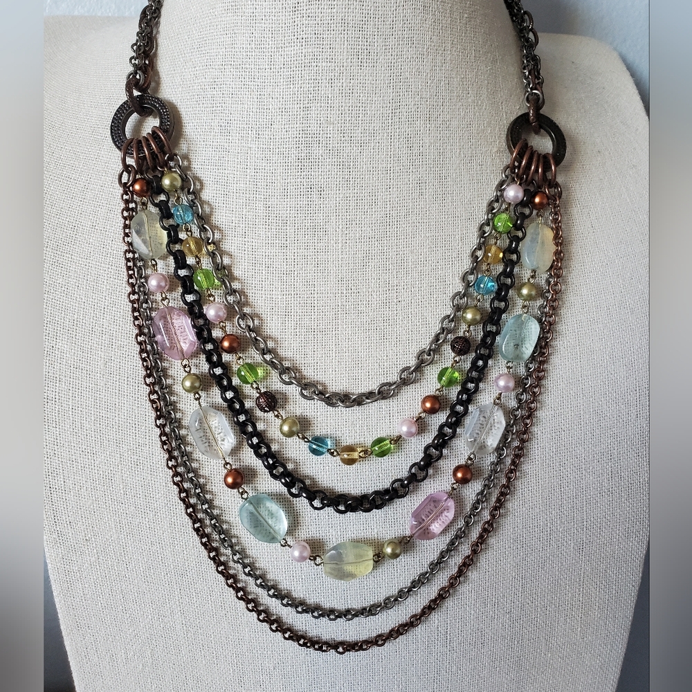 Longaberger So Rachel Copper Multi Strand Glass Bead Necklace